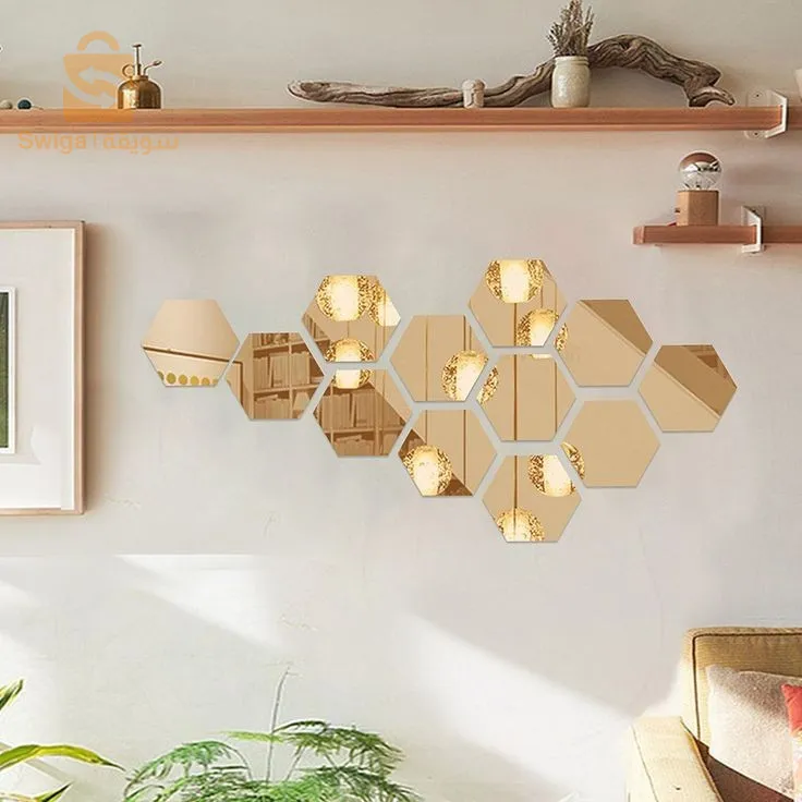 Miroir de forme hexagonale, décoration d'intérieur pour les murs des chambres et des espaces de réception