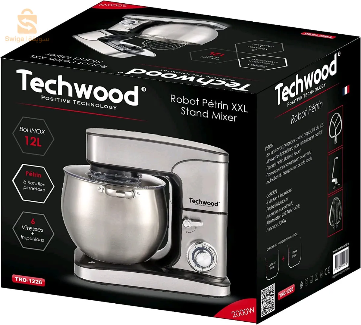 Techwood Robot Pétrin Professionel 12L 2000W TRO-1226