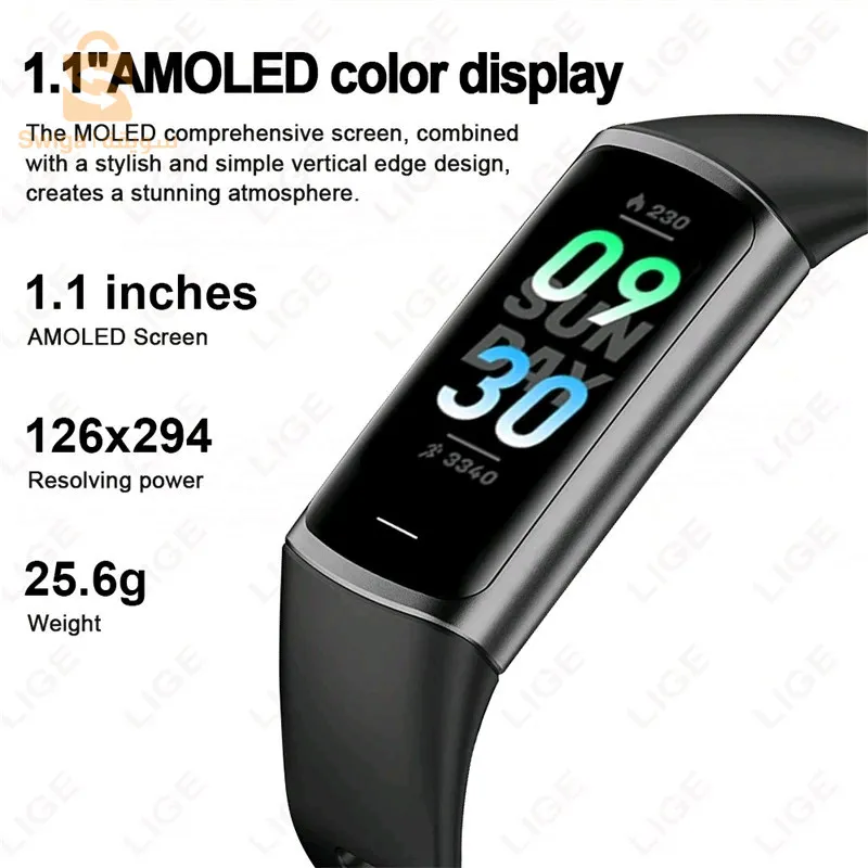 LIGE Smart band AMOLED display waterproof