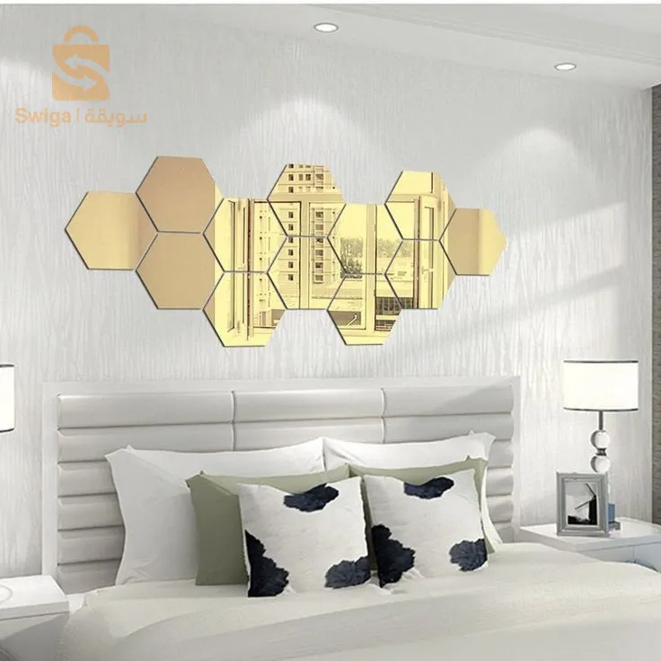 Miroir de forme hexagonale, décoration d'intérieur pour les murs des chambres et des espaces de réception