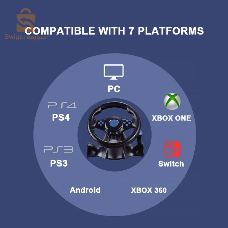 GT-V7 volant de jeu avec contrôleur de Vibration à 180 degrés, Compatible avec Nintendo Switch, PS2, PS3, PS4 ,Xbox 360 ,PC