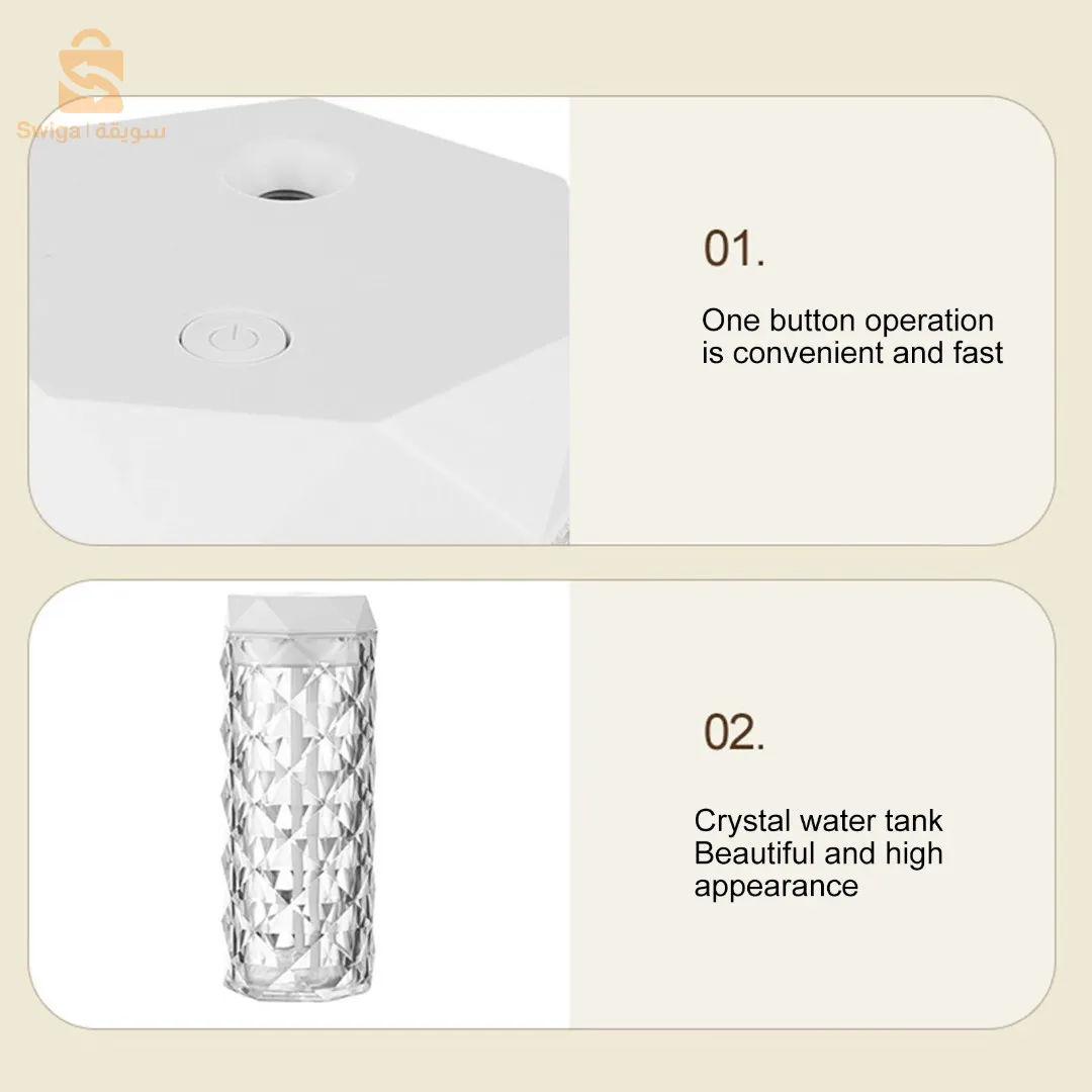 Lampe en cristal avec humidificateur d’air, diffuseur d’arôme, USB 900ml