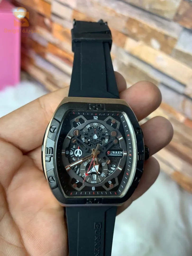 CURREN – montre Original bracelet en Silicone pour hommes chronographe étanche 8442 -Noire