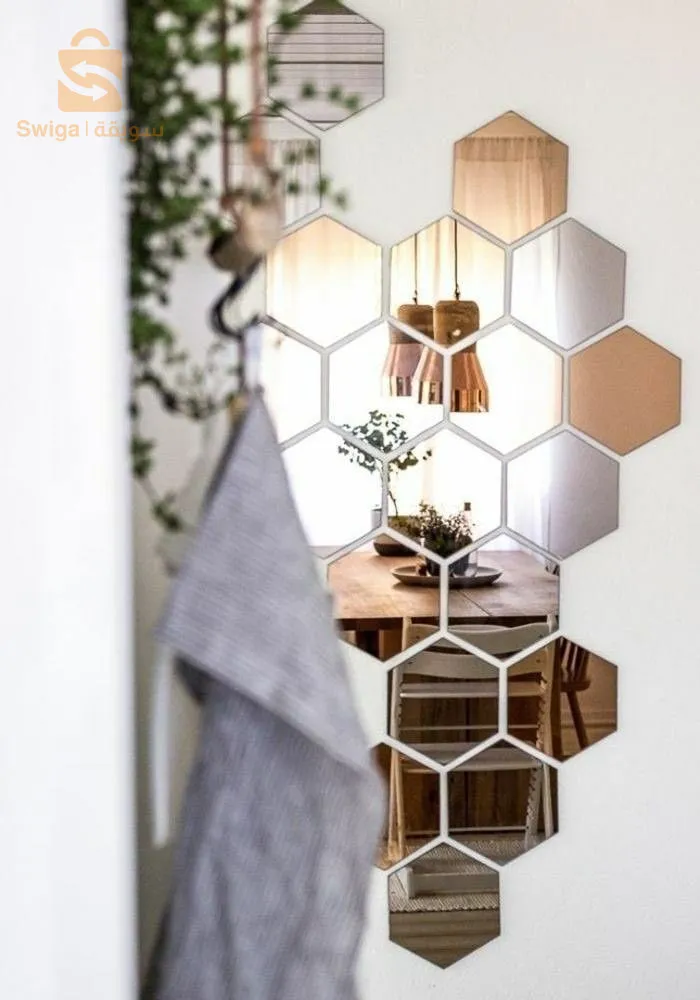 Miroir de forme hexagonale, décoration d'intérieur pour les murs des chambres et des espaces de réception