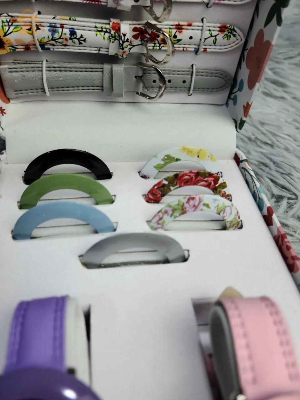 Coffret montre pour fille avec bracelets et Anneaux interchangeables-علبة ساعة مع أساور وخواتم قابلة للتبديل$👍