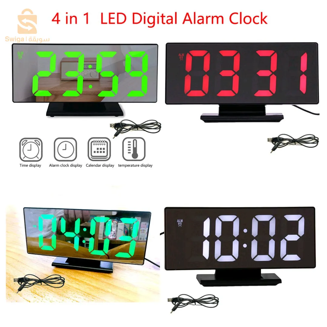 ساعة منبه رقمية بمرآة LED، ساعة إلكترونية DS-3618L$👍