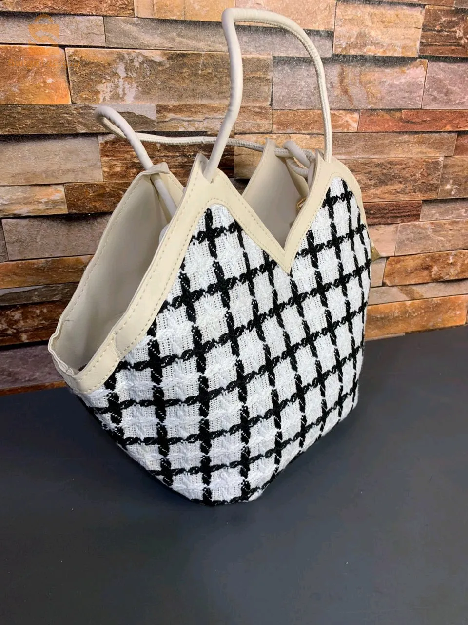 Women's Plaid Woven Tweed Handbag