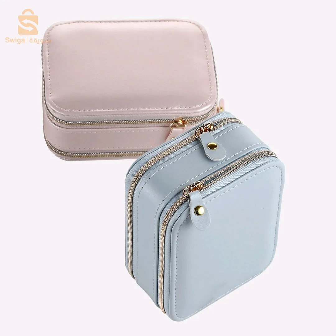 Trousse à bijoux en cuir PU anti-poussière à double couche avec miroir - منظم مجوهرات أنيق مزدوج الطبقات للسفر$👍