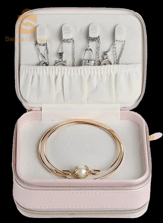 Trousse à bijoux en cuir PU anti-poussière à double couche avec miroir - منظم مجوهرات أنيق مزدوج الطبقات للسفر$👍