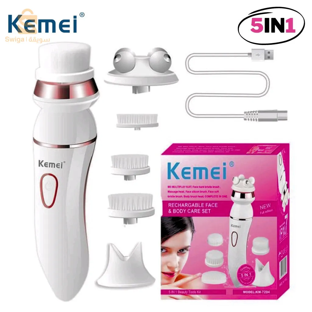 Kemei Appareil de nettoyage-exfoliation et de massage 5en1pour le visage et le corps