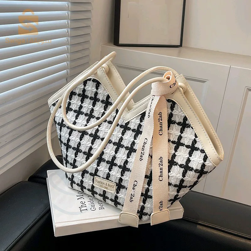 Sac à main en Tweed tissé à carreaux pour femmes