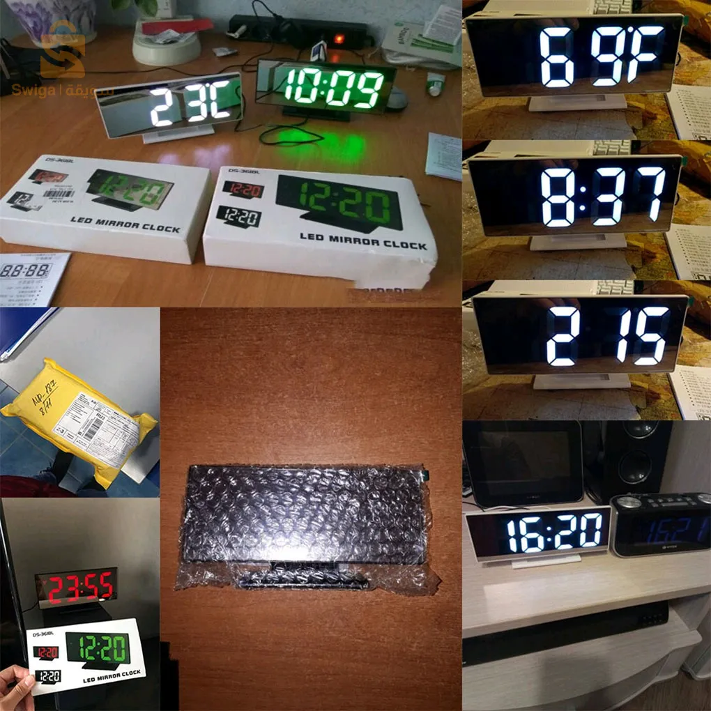 ساعة منبه رقمية بمرآة LED، ساعة إلكترونية DS-3618L$👍