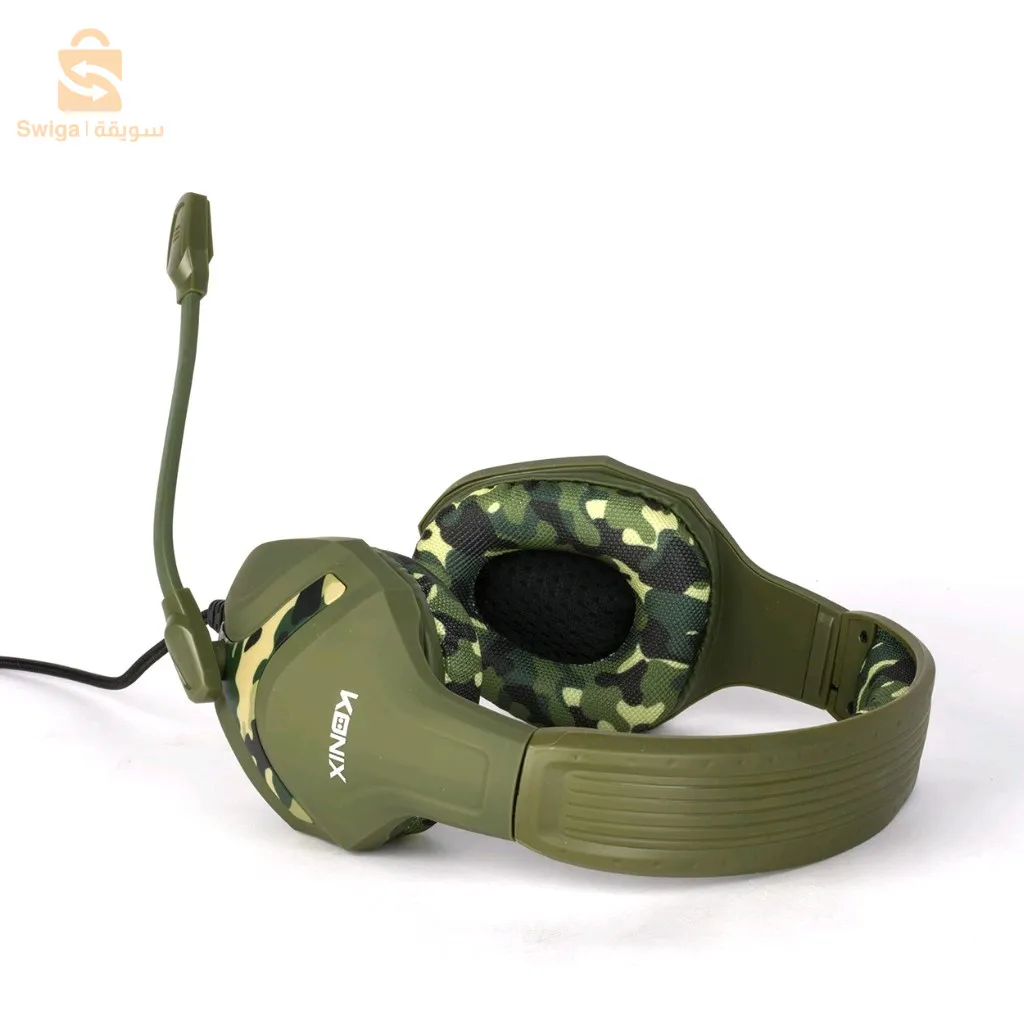 سماعة الألعاب السلكية Konix Mythics PS-400 لوحدة التحكم، ومكبرات صوت 40 مم، وميكروفون، ونمط مموه باللون الأخضر الكاكي$👍