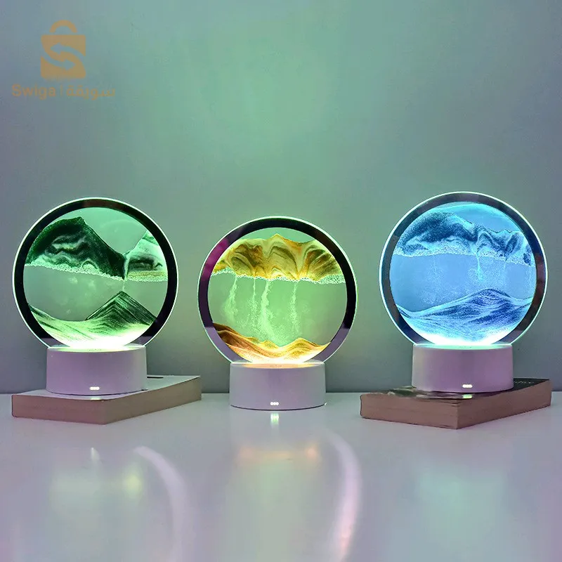 مصباح LED زجاجي رملي USB ثلاثي الأبعاد يعمل باللمس مع جهاز تحكم عن بعد$👍