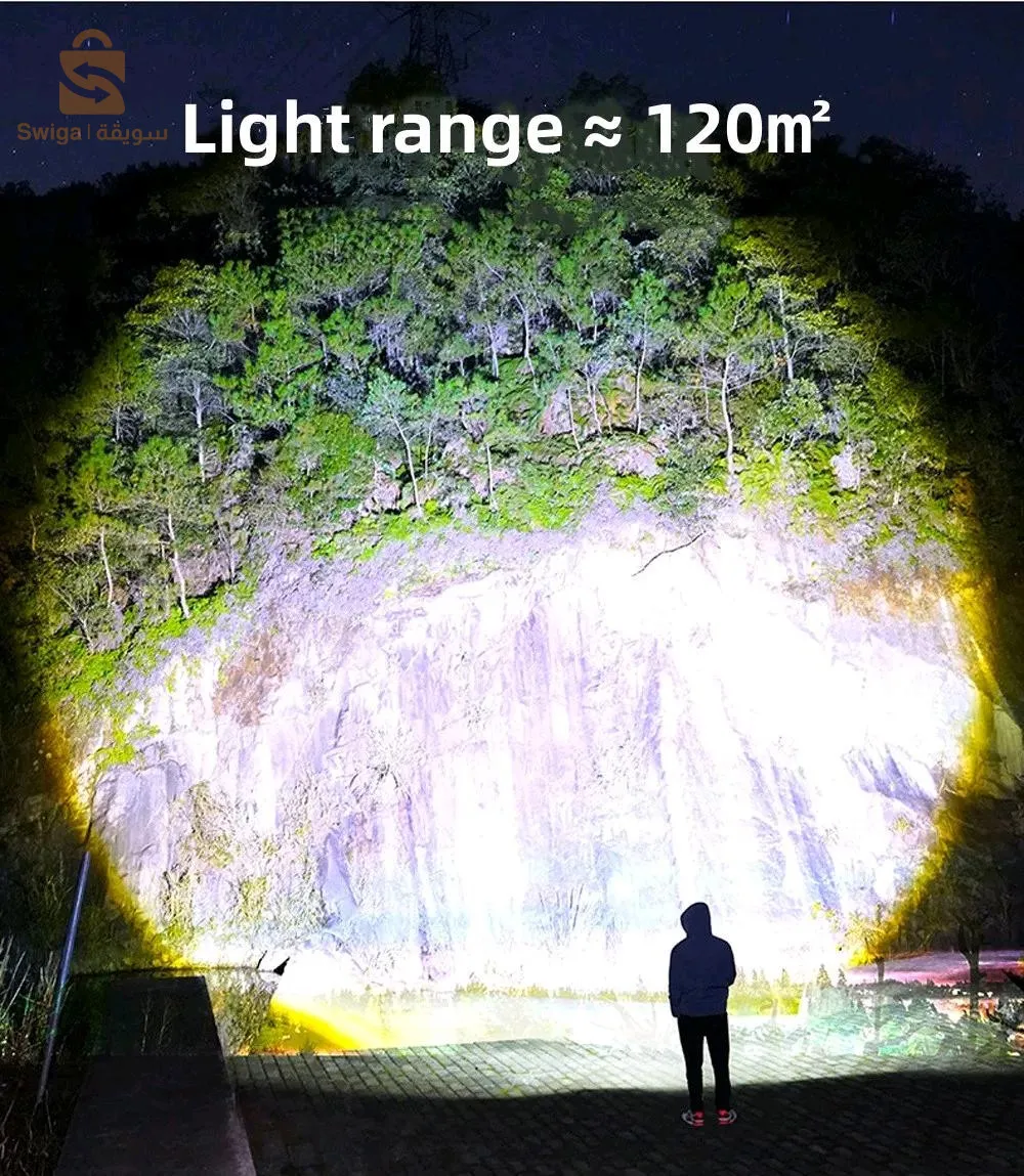 مصباح يدوي LED زوومابلي 4 أوضاع، قابل لإعادة الشحن 1800 مللي أمبير$👍