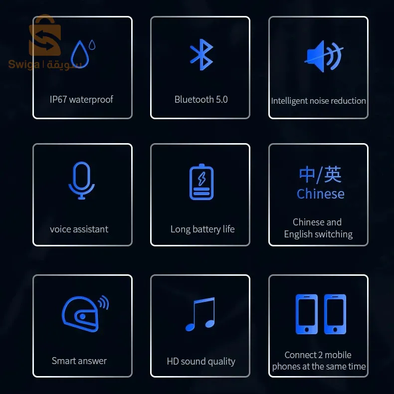 سماعات لاسلكية للدراجات النارية بلوتوث 5.0 مقاومة للماء FM GPS وجهان BT12$👍