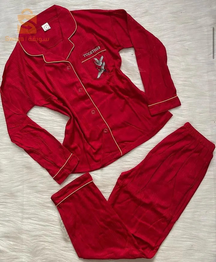 pyjama coton rouge boutonnée