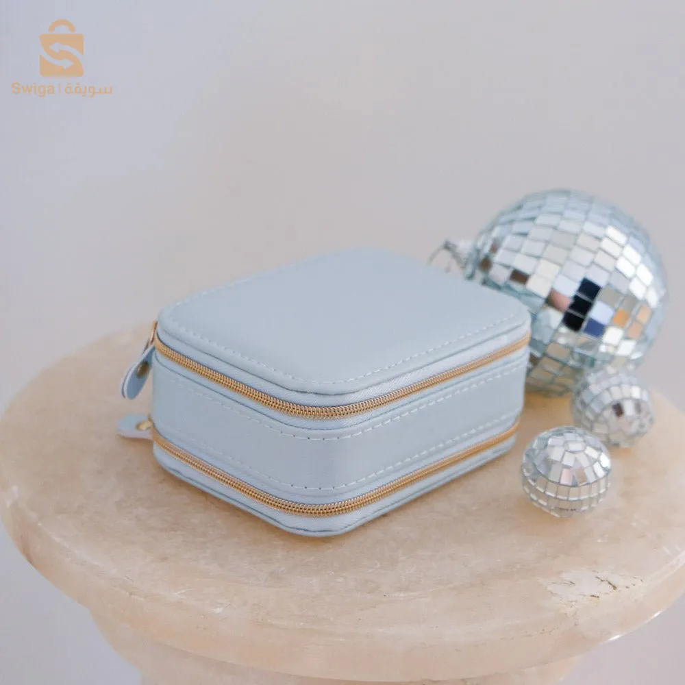 Trousse à bijoux en cuir PU anti-poussière à double couche avec miroir - منظم مجوهرات أنيق مزدوج الطبقات للسفر$👍