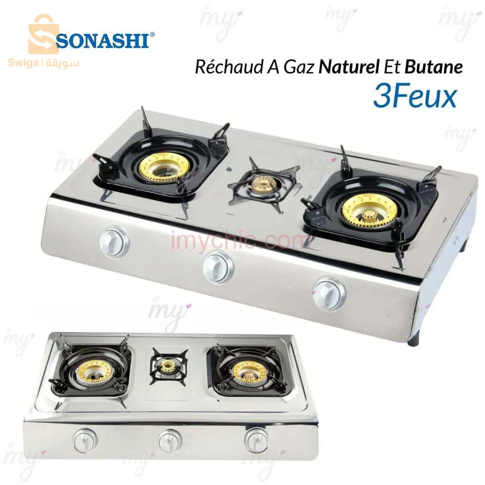 Réchaud A Gaz En Acier Inoxydable 03 Feux Sonashi SGB-300$🤍🤍