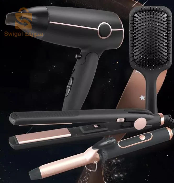 مجموعة PACK Enzo Professional 4in1 الأصلية (مجفف + فرشاة تسخين + مملس + مجعد) EN-6302$👍