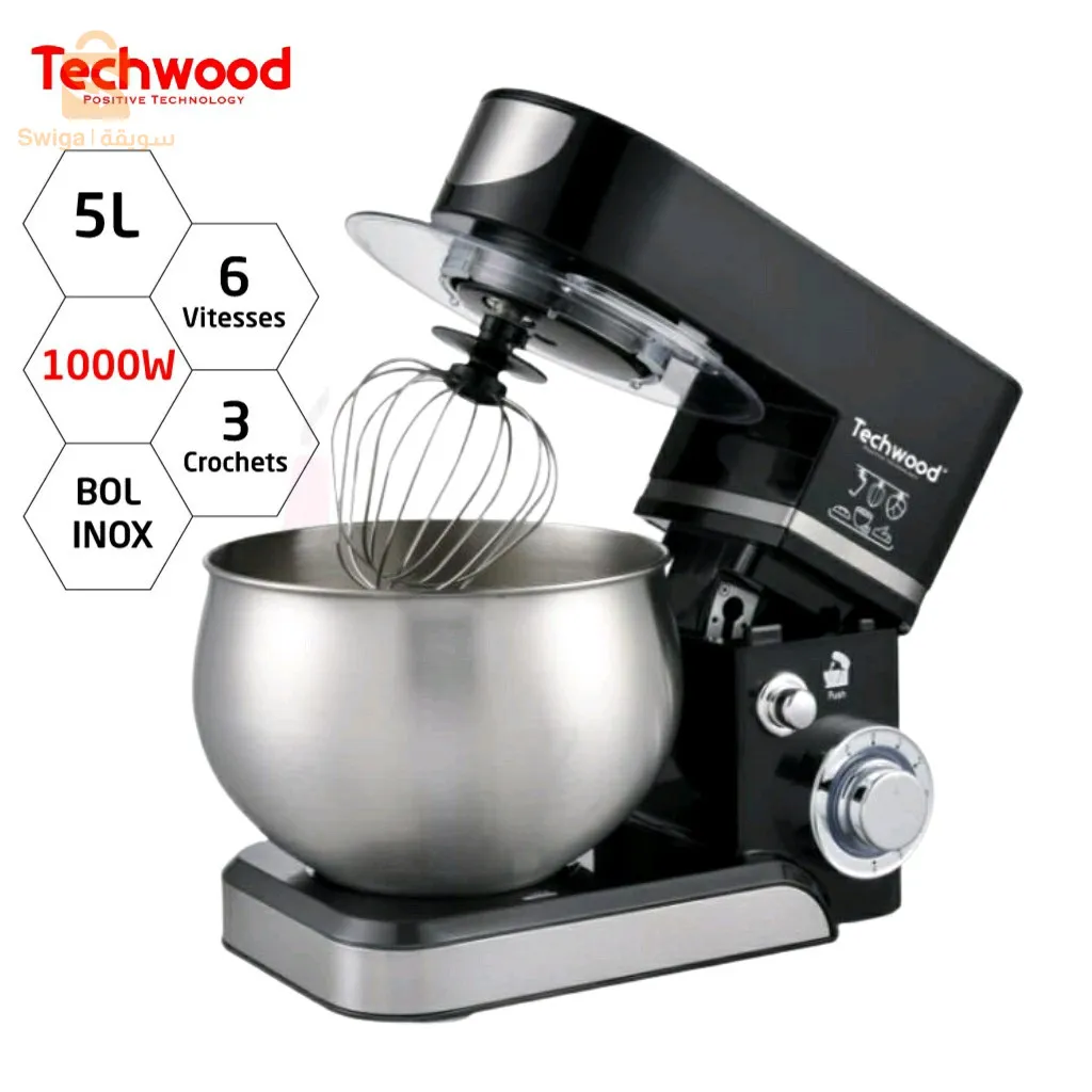 Robot Pétrin Multifonctions 6 Vitesses Avec Bol En Inox 5L 1000W Techwood TRO-1066