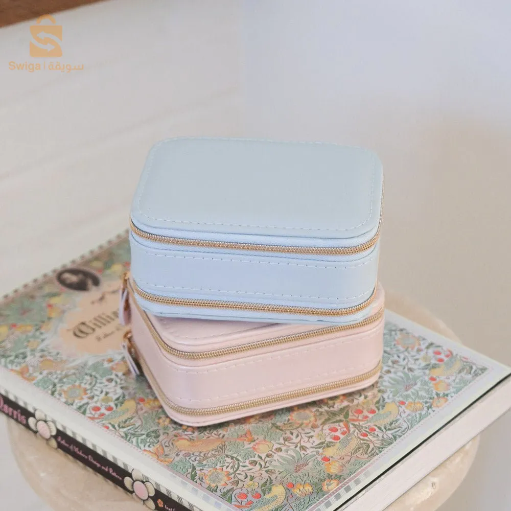 Trousse à bijoux en cuir PU anti-poussière à double couche avec miroir - منظم مجوهرات أنيق مزدوج الطبقات للسفر$👍