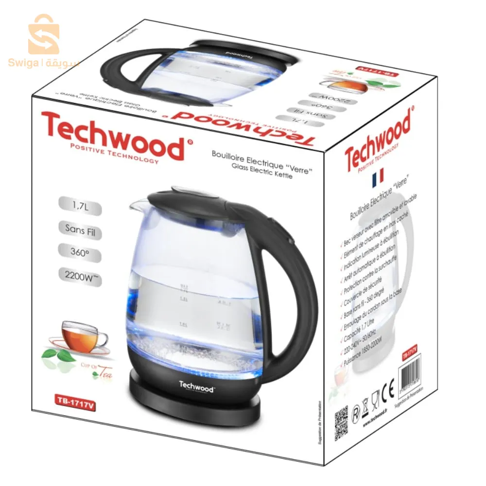 Bouilloire Electrique en Verre 1.7L  Techwood TB-1717V$🤍🤍