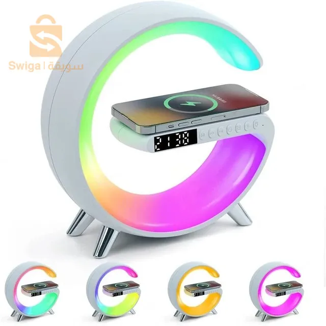 Réveil intelligente type G Bluetooth chargement sans fil haut-parleur RGB lumineuses G63-Blanc