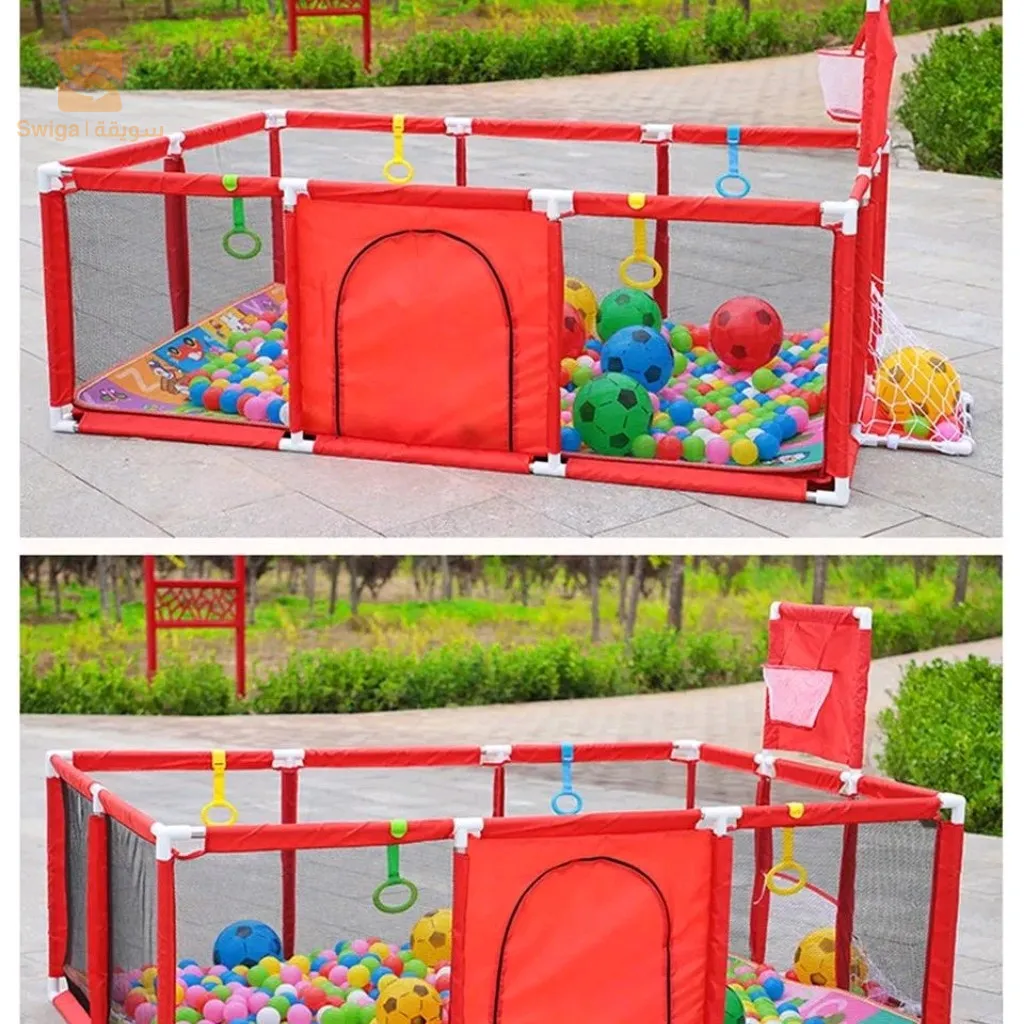🥰Parc de jeu geant , barriére de sécurité pour enfants avec filet basketball et 200 Balles د