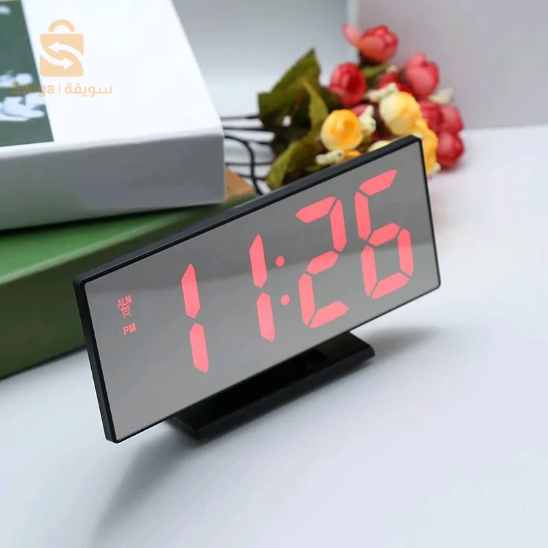 ساعة منبه رقمية بمرآة LED، ساعة إلكترونية DS-3618L$👍