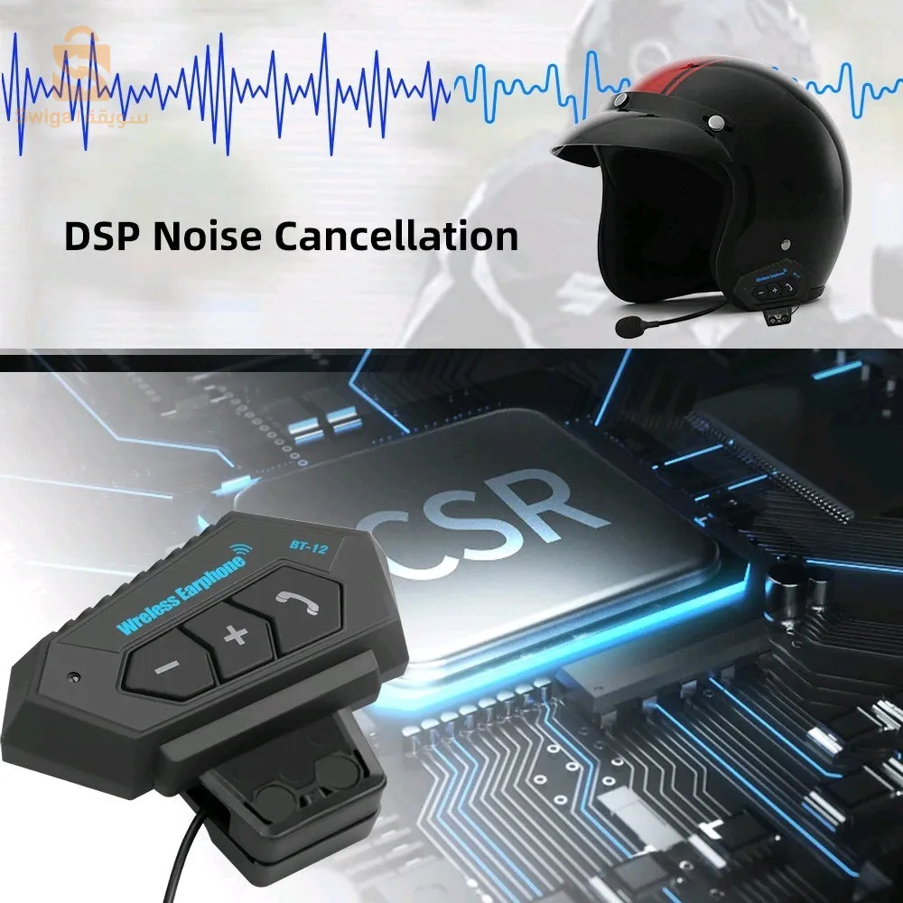 سماعات لاسلكية للدراجات النارية بلوتوث 5.0 مقاومة للماء FM GPS وجهان BT12$👍