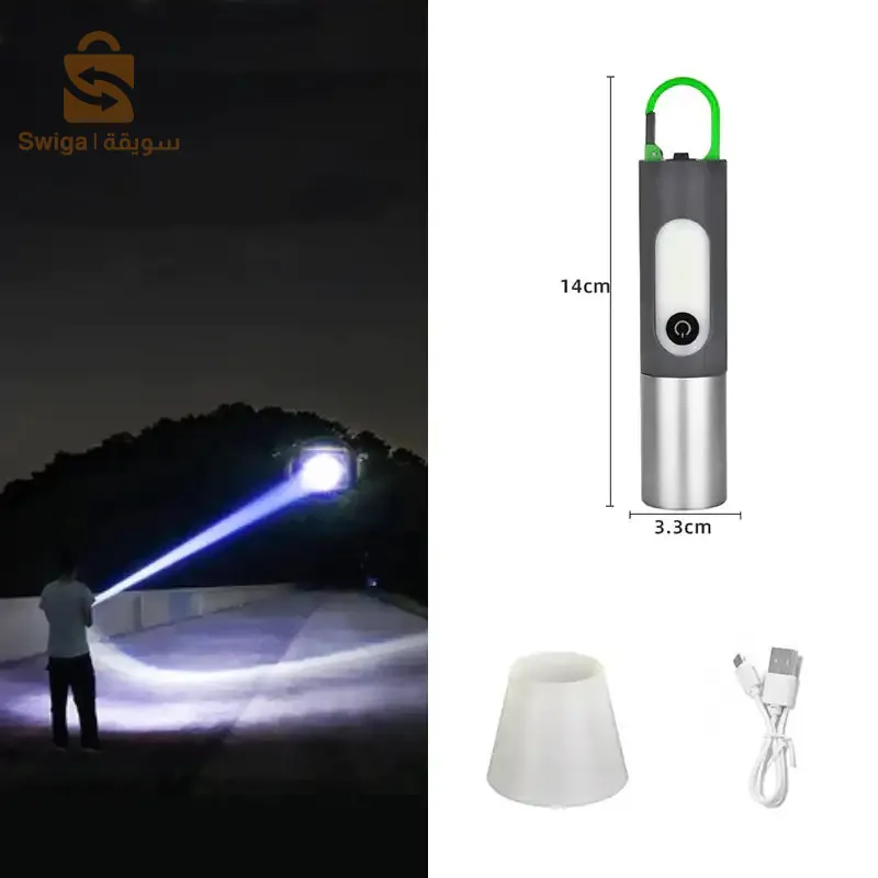مصباح يدوي LED زوومابلي 4 أوضاع، قابل لإعادة الشحن 1800 مللي أمبير$👍