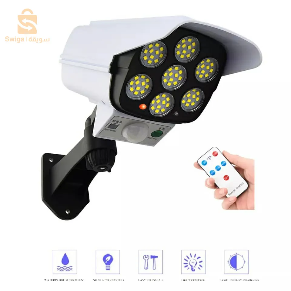 كشاف حائط يعمل بالطاقة الشمسية على شكل كاميرا مزود بمستشعر للحركة وجهاز تحكم عن بعد JLP-2178$👍