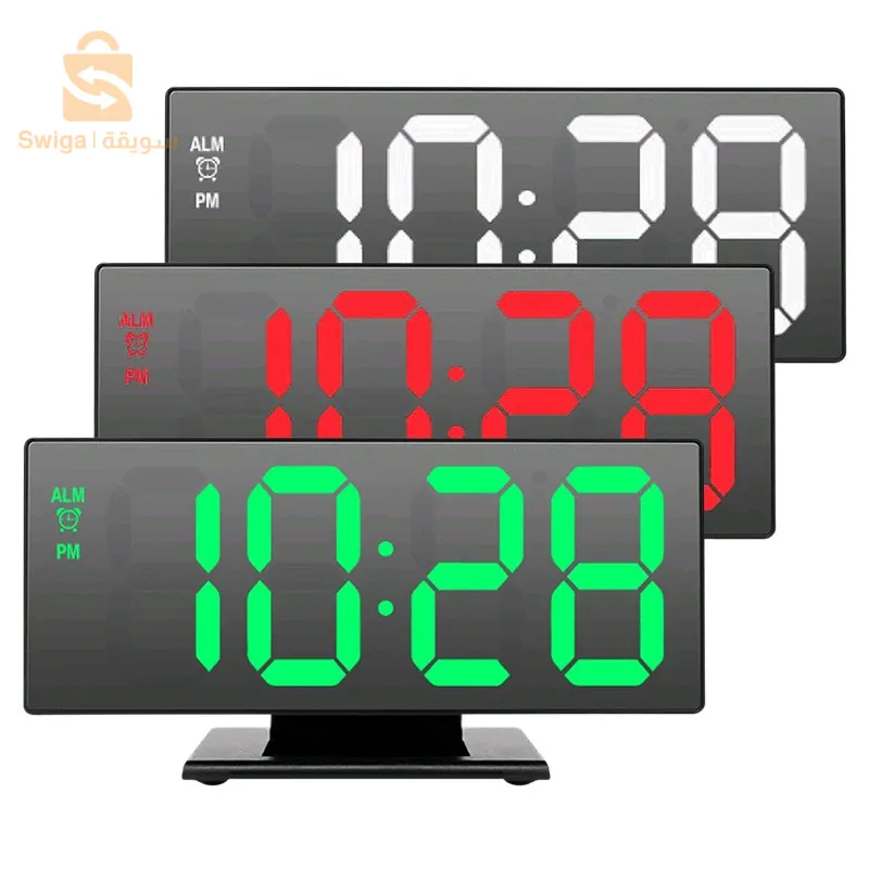 ساعة منبه رقمية بمرآة LED، ساعة إلكترونية DS-3618L$👍