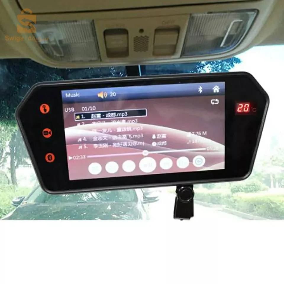مرآة الرؤية الخلفية للسيارة مع شاشة TFT LCD مقاس 7 بوصات وشاشة فيديو بلوتوث ومشغل MP5 مع درجة الحرارة$👍