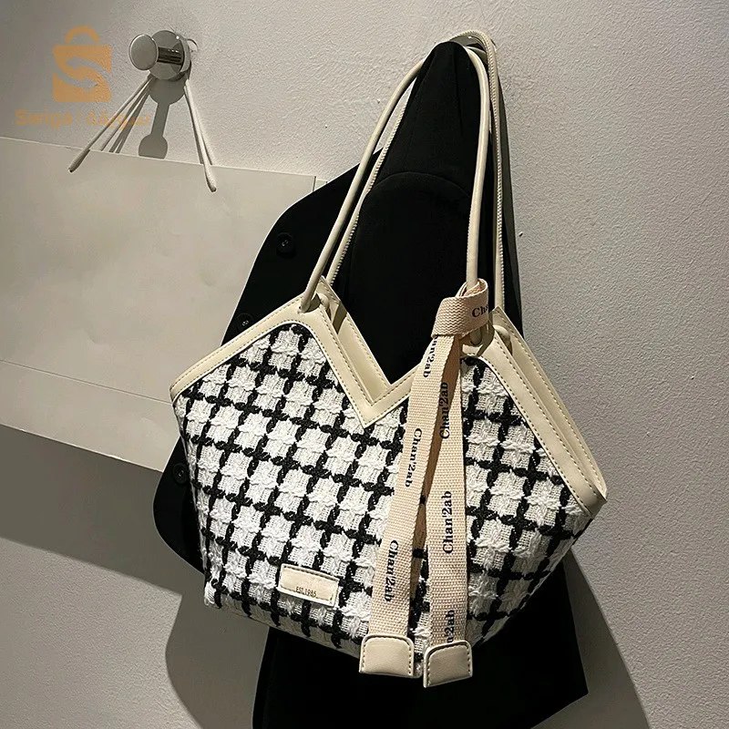 Sac à main en Tweed tissé à carreaux pour femmes