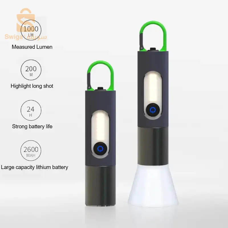 مصباح يدوي LED زوومابلي 4 أوضاع، قابل لإعادة الشحن 1800 مللي أمبير$👍