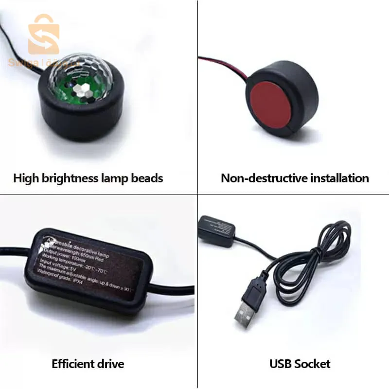 جو السيارة Lumière RGB 4en1 USB 12V$👍