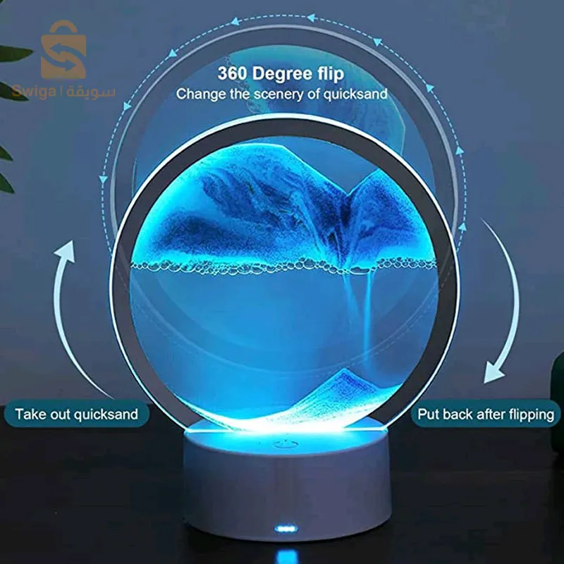 مصباح LED زجاجي رملي USB ثلاثي الأبعاد يعمل باللمس مع جهاز تحكم عن بعد$👍