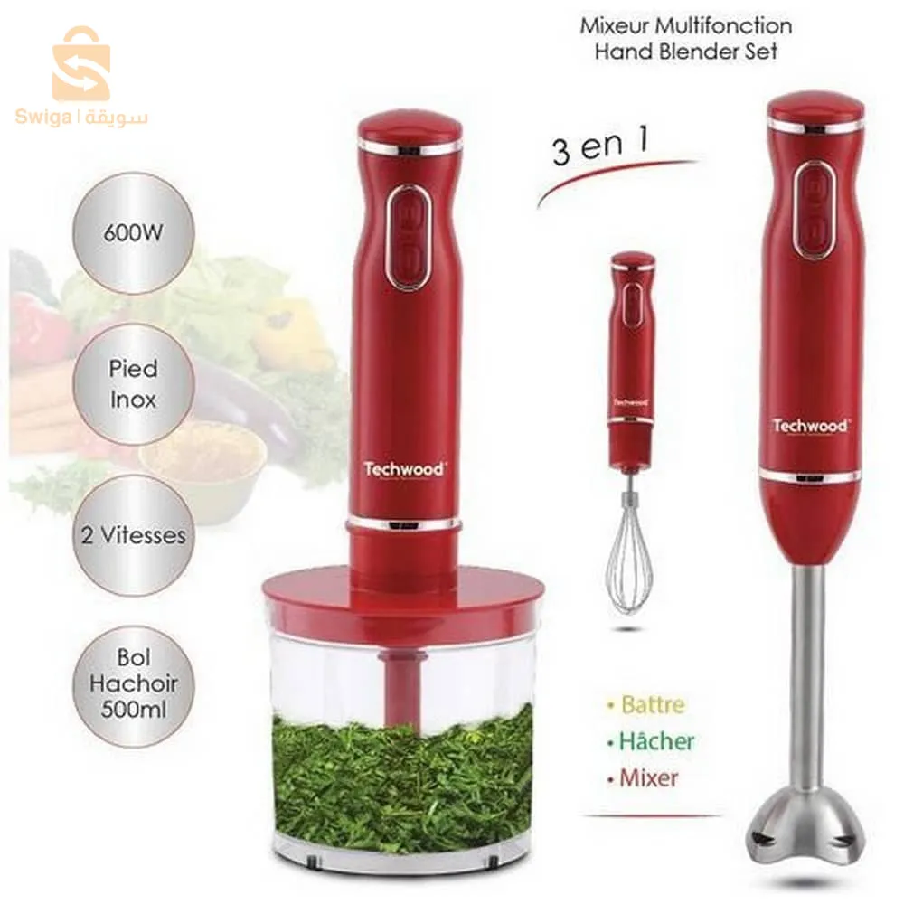 Mixeur Plongeant 3en1 Multifonction en INOX, Battre, Hacher,Mixer 600W Techwood TMS-9605/9666$👍