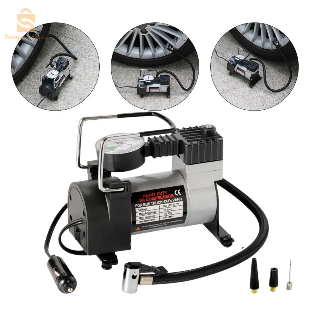 ضاغط هواء ومنفاخ إطارات DC 12V يعمل بقابس ولاعة السجائر$👍