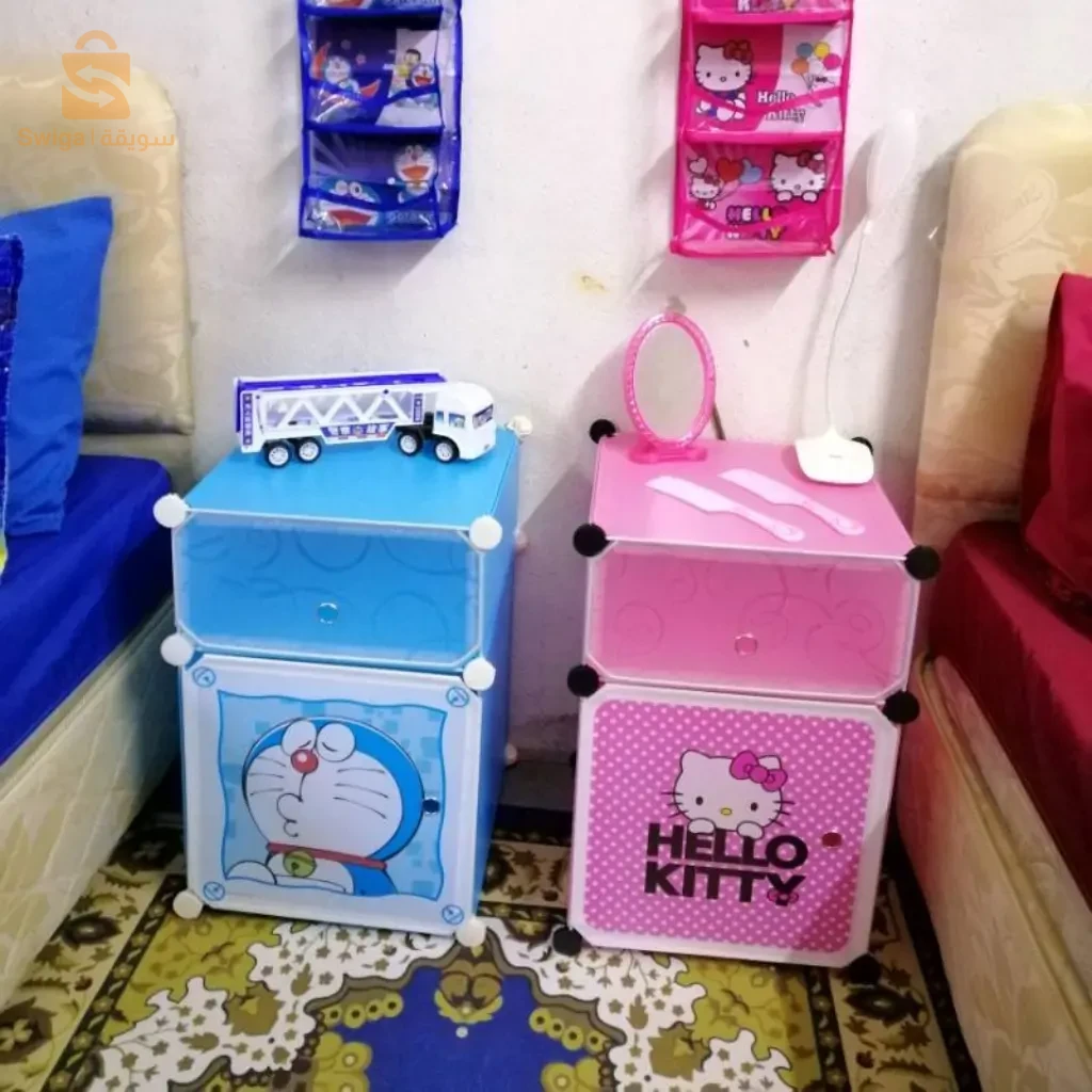 خزانة طاولة بجانب السرير للأطفال مقاومة للماء ببابين$👍