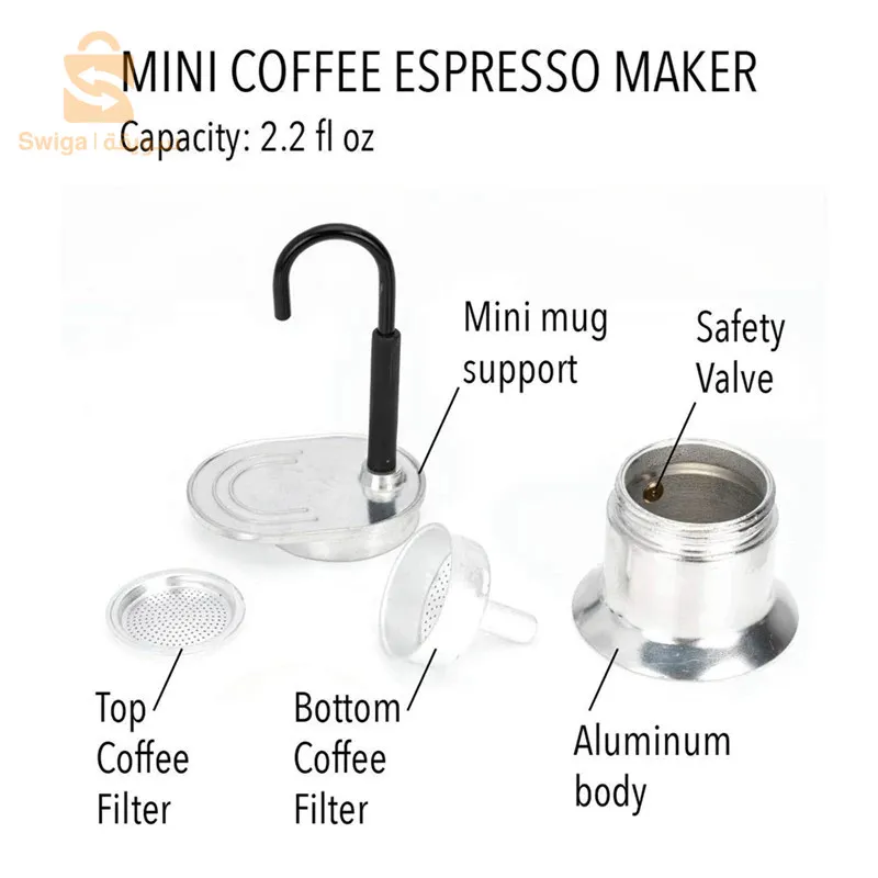 Cafetière Italienne Moka à Tube en Alliage d'Aluminium 50ml - ماكينة صنع قهوة الموكا الإيطالية بأنبوب من سبائك الألومنيوم$👍