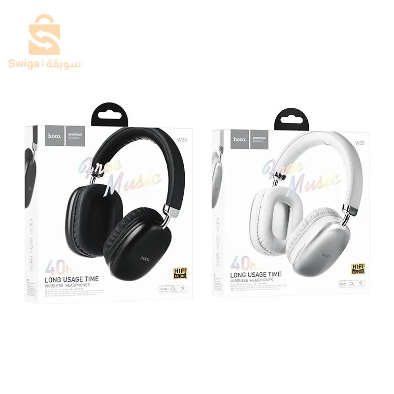 HOCO HiFi Audio Wireless Bluetooth 5.3 40MM سماعات رأس موسيقى، ألعاب، رياضة بدون استخدام اليدين مع ميكروفون يدعم بطاقة TF AUX W35$👍