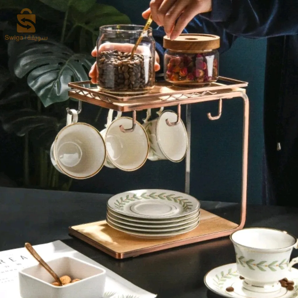 حامل أكواب القهوة مع حامل عرض 6 أكواب - ذهبي$👍