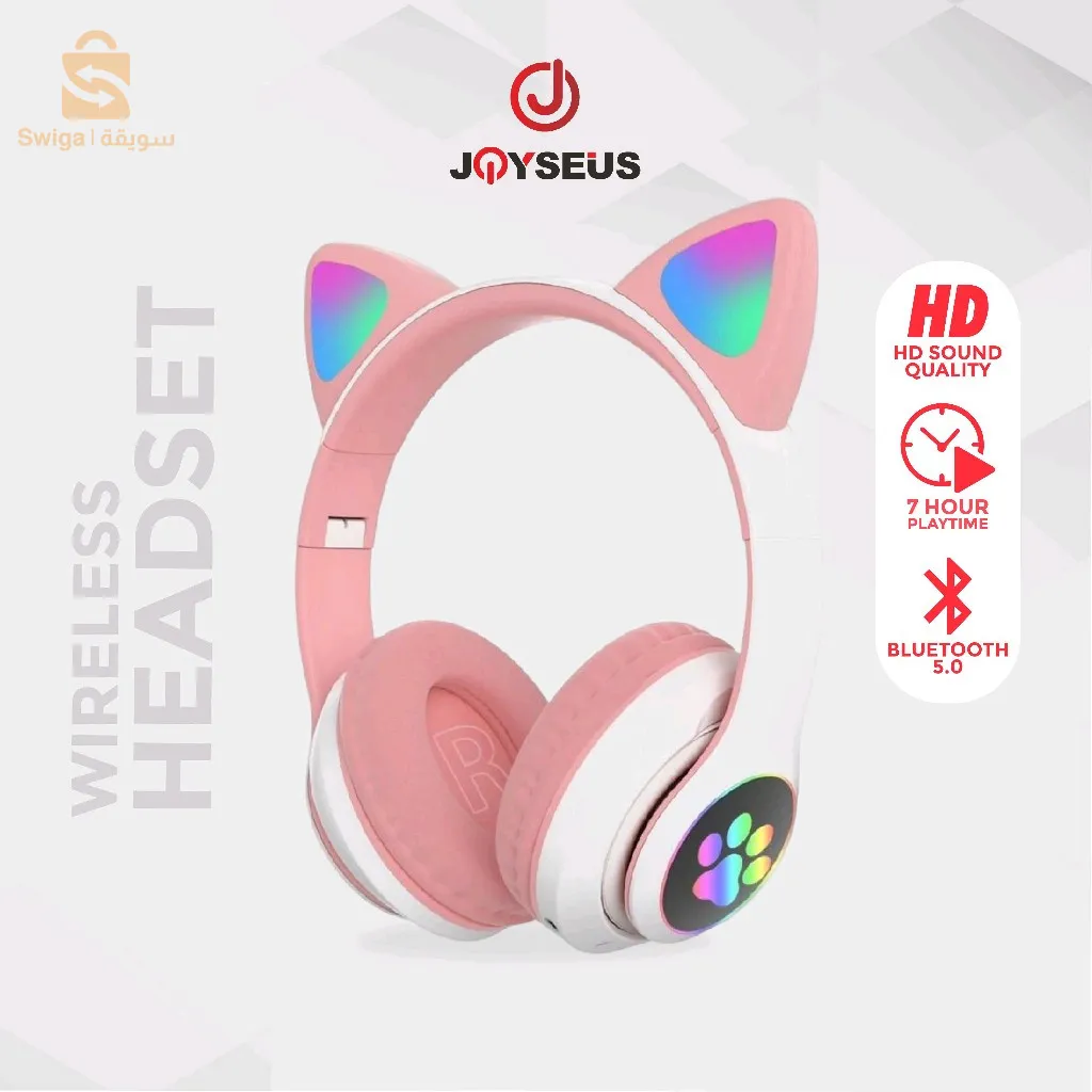 T22 Casque Bluetooth sans fil chat mignon avec MICRO SD et port audio auxiliaire 3,5 mm compatible avec les appareils mobiles