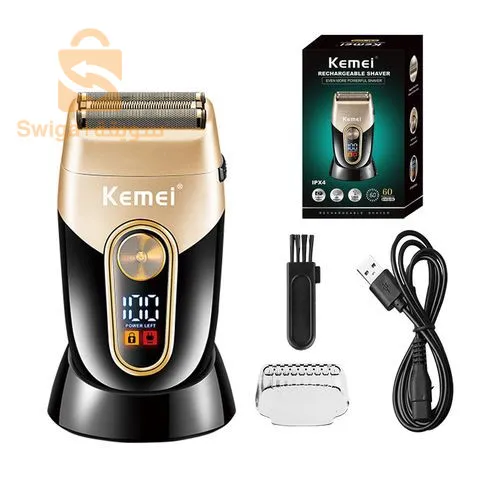 Kemei Rasoir Electrique Sans Fil Avec Socle De Charge - Lcd - Km 3209 - Noir