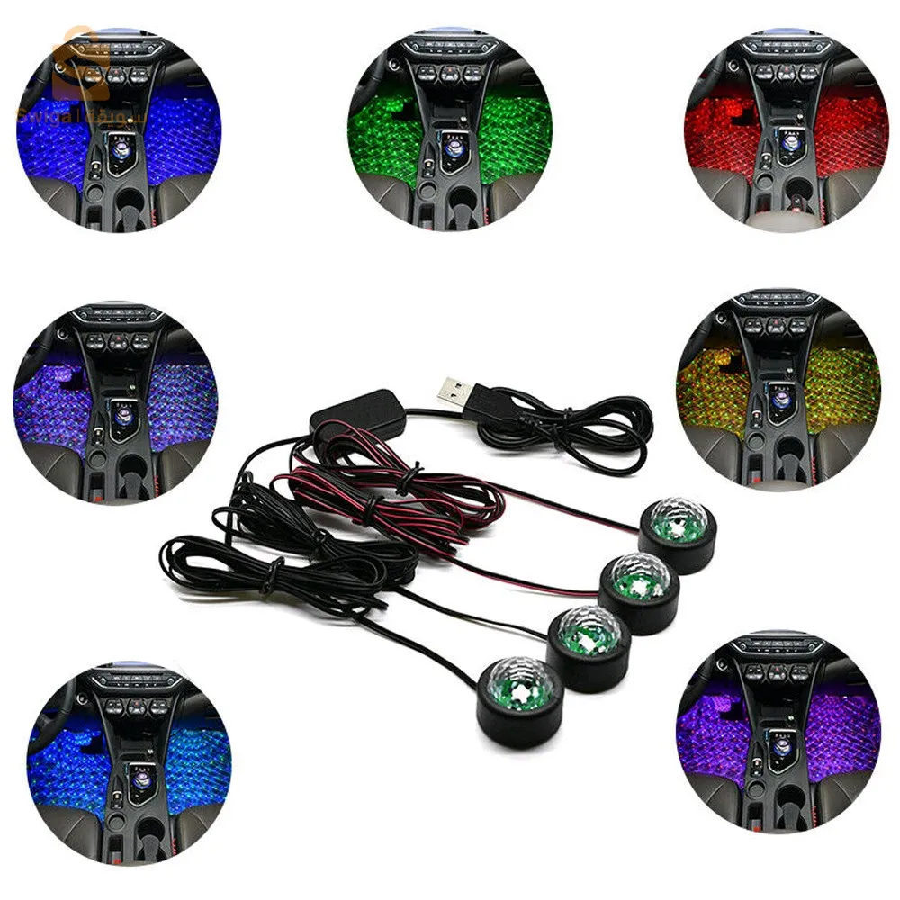 جو السيارة Lumière RGB 4en1 USB 12V$👍