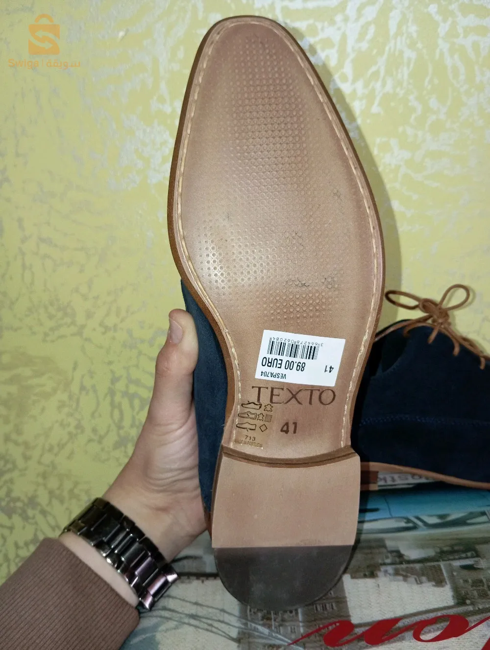 chaussure en daim bleu nuit avec du cuire marron pointure 41