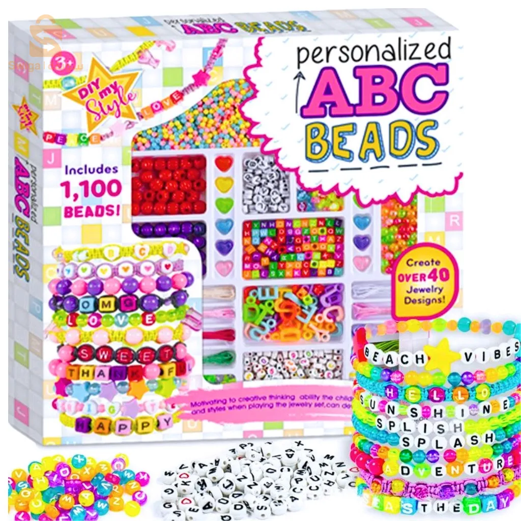 ABC kit de fabrication de bijoux avec des perles coloré en acrylique 1100 pcs - طقم صنع المجوهرات للاطفال بخرز الأكريليك الملون 1100 قطعة$👍